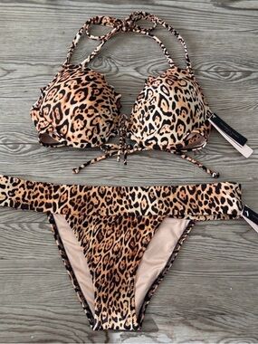 NWT RARE Victoria’s Secret Cheetah Print Bikini Push-Up Top & Bottom